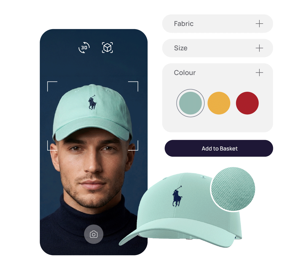 Virtual try-on AR demo on phone with cap configurator